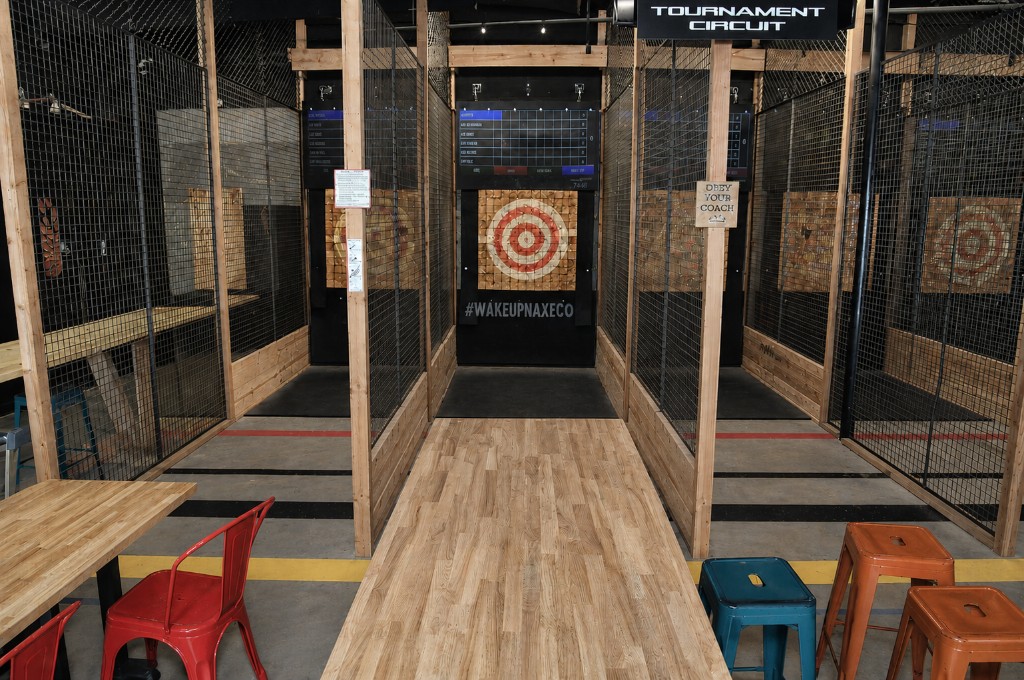 Indoor axe throwing lanes at Axe Thro Co